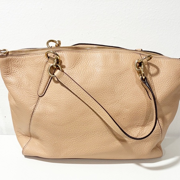 Coach Kelsey Satchel Beige Nude Pebbled Leather Purse Shoulder Bag - Picture 3 of 7